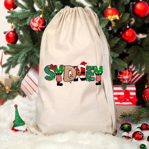 Saco de Papá Noel personalizado para niños, bolsa de regalos, saco de regalo de Navidad, saco personalizado para niños, saco de Papá Noel XL con correa, ideas de regalos de Navidad para niños