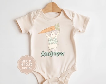 Combinaison de Pâques personnalisée pour bébé garçon, body printanier personnalisé pour bébé, tenue de bébé personnalisée lapin de Pâques