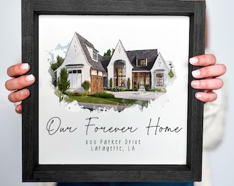 Our Forever Home, First Home Gift, Framed Watercolor Sign