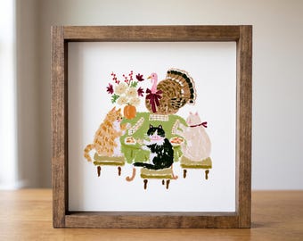 Mahjong Wall Art, Thanksgiving Animals Playing Mahjong, Framed Canvas Sign