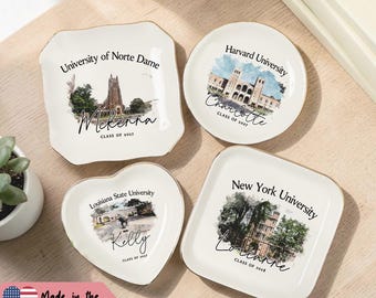 Custom University Ring Dish, College Photo Gift, Graduation Trinket Tray, Class of 2026 Gift