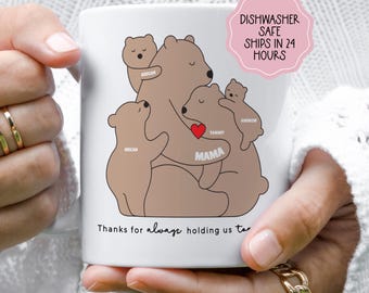 Mug maman ours personnalisée avec des noms d'enfants, cadeau sentimental de fête des mères pour maman, (va au lave-vaisselle)