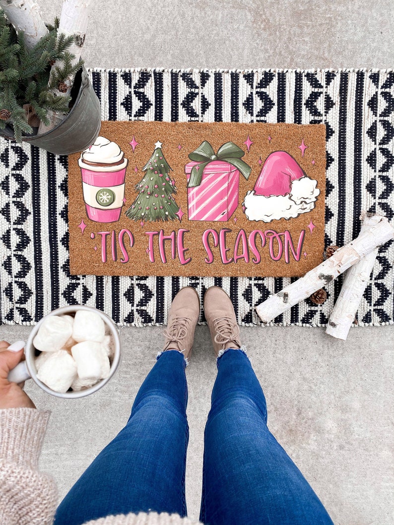 pink christmas doormat