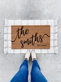 Wedding Gift for Couples, Custom Welcome Door Mat with Family Name, Housewarming Gift Home Decor, Personalized Doormat w/ Anti-Slip Backing