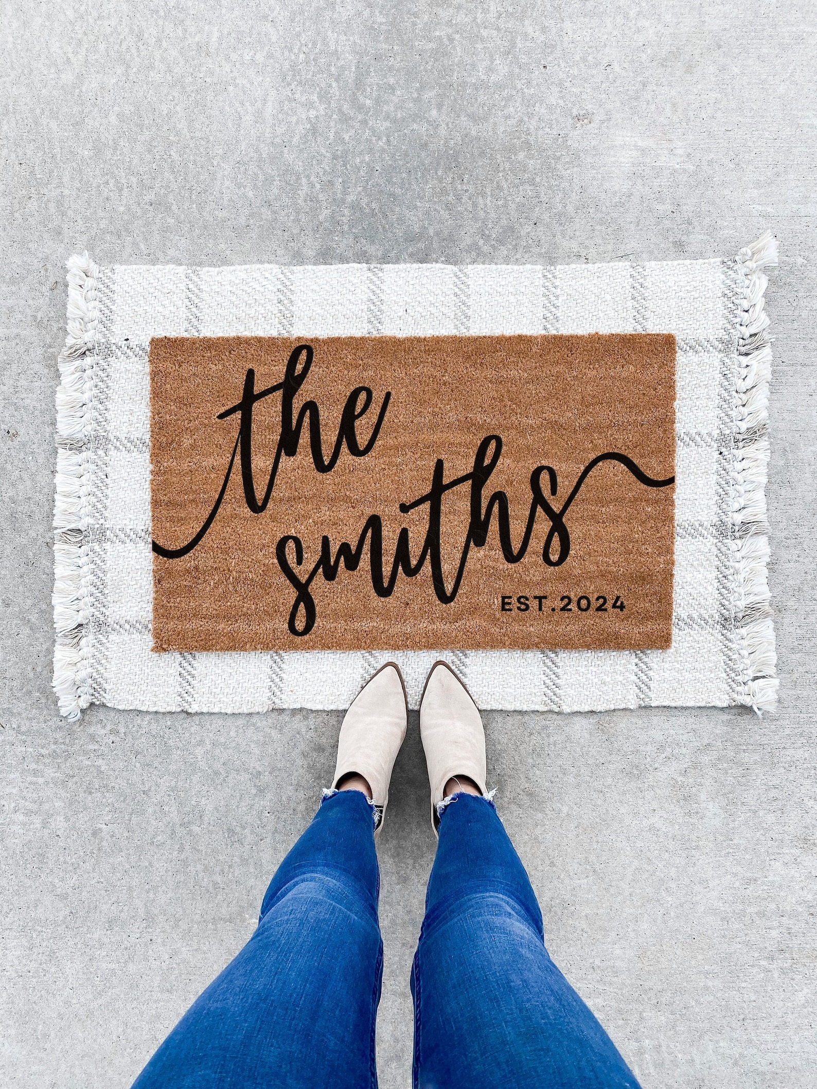 Wedding Gift for Couples, Custom Welcome Door Mat with Family Name, Housewarming Gift Home Decor, Personalized Doormat w/ Anti-Slip Backing - 30x18", With Est. Year