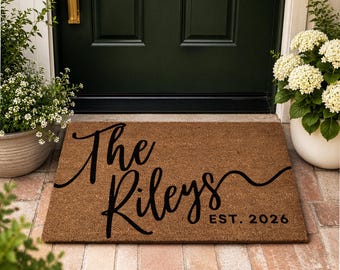 Wedding Gift for Couples, Custom Welcome Door Mat with Family Name, Housewarming Gift Home Decor, Personalized Doormat w/ Anti-Slip Backing