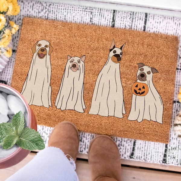 Ghost dogs halloween doormat,Funny Halloween Doormat,Halloween Welcome Mat,Dog lover,Cute Halloween Decor, Fall Doormat,Fall Porch Decor