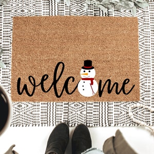 Buy: Welcome Winter Peppermint Snowman Doormat Winter