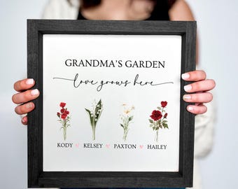 Plaque personnalisée de jardin de grand-mère, cadeau fête des mères des petits-enfants, nom de fleur de naissance, cadeau personnalisé pour maman Nana Gigi, fleur de famille souvenir