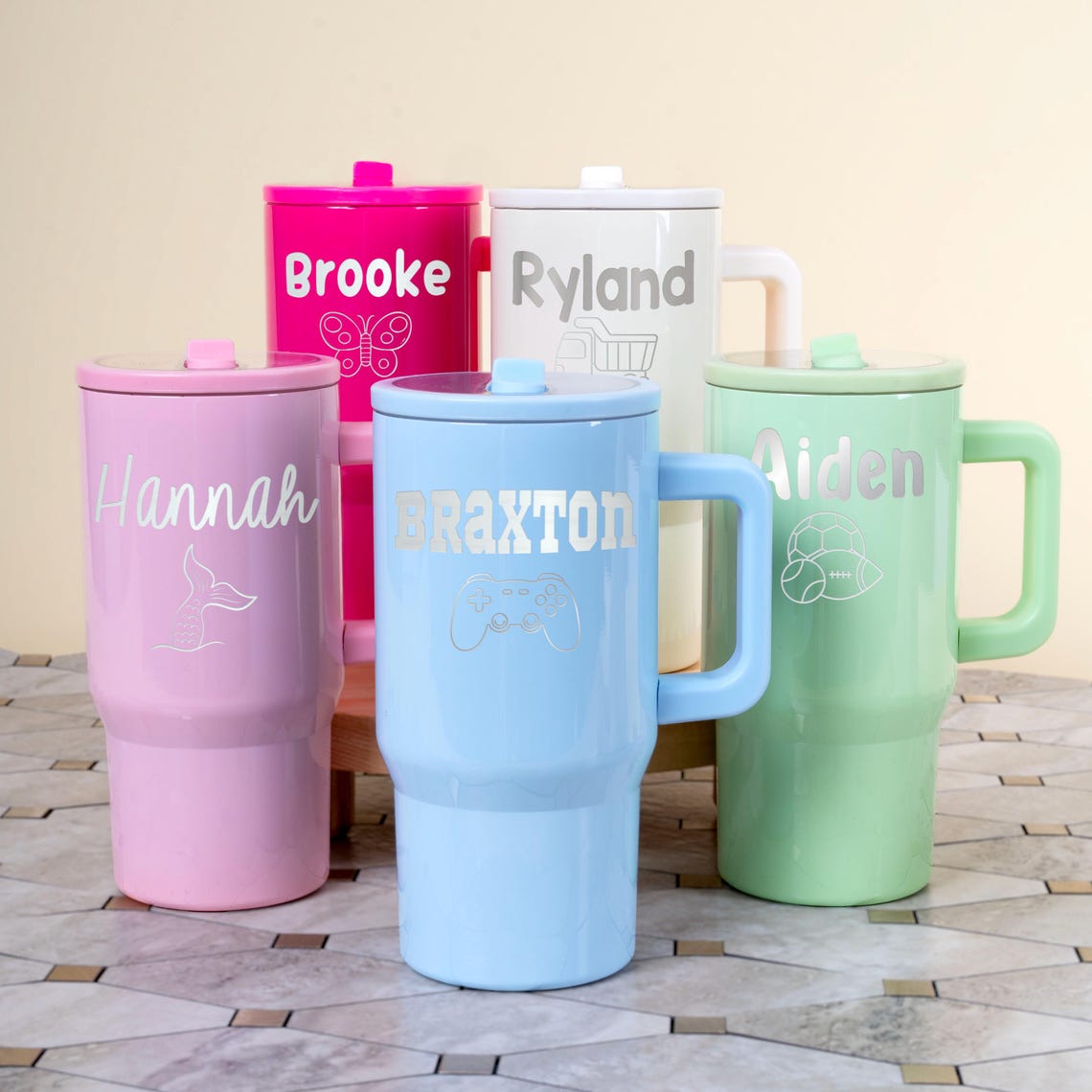 Personalized Kids Stainless Steel Tumbler, Engraved Name Handle Cup ...