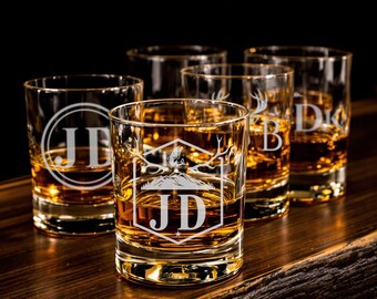 Custom Whiskey Glass Groomsman Gift, Engraved Rocks Bourbon Anniversary Gift for Husband