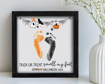 Personalized Halloween Footprint Sign, Trick or Treat Smell My Feet, DIY Baby Keepsake