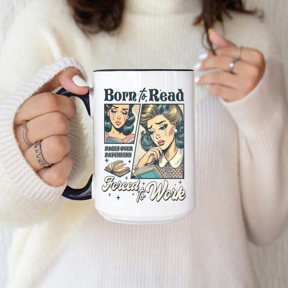 Funny Bookish Mug, Born To Read Forced To Work, Light Academia, Dark Academia, Bookish Gifts, Bookworm, Reader Mug, Booktok, Book Lover Gift