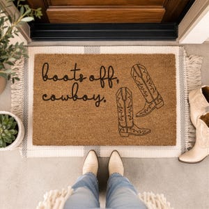 Boots Off Cowboy Doormat, Western Coir Mat for Ranch Porch Decor