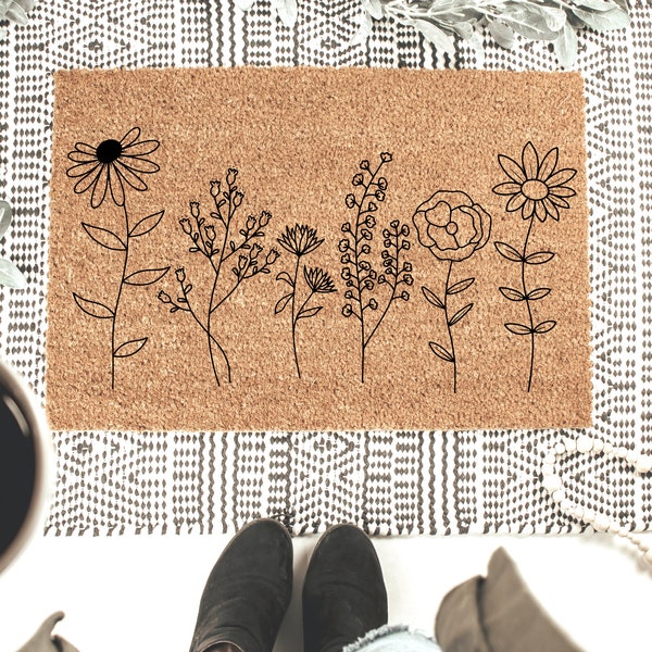 Floral Coir Mat Etsy