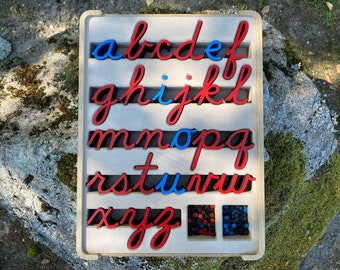Cursive Movable Alphabet. US cursive. D&#39;Nealian. English. Montessori method of education. Small letters.