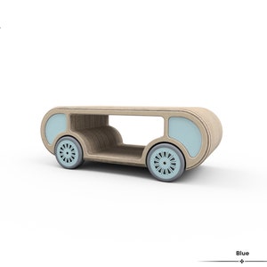 BLUE. Wooden Ride-On Car, Push-On, Foot-to-Floor. Racing Car.