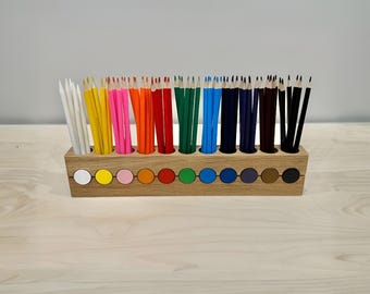 Portalápices Montessori de roble: organizador de escritorio de colores, regalo para niños