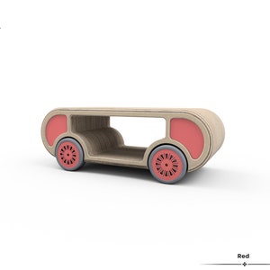 RED. Wooden Ride-On Car, Push-On, Foot-to-Floor. Racing Car.