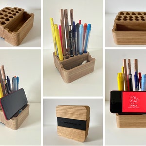 Pencil Holder Solid Natural Wood - Oak Pencil pot -  Phone holder - Desk Decor