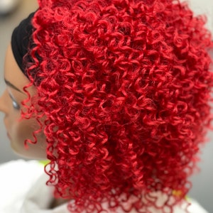 Red tight curl headband wig