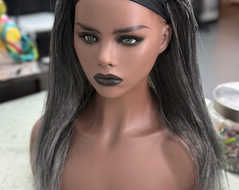 18” layered straight human hair headband wig.