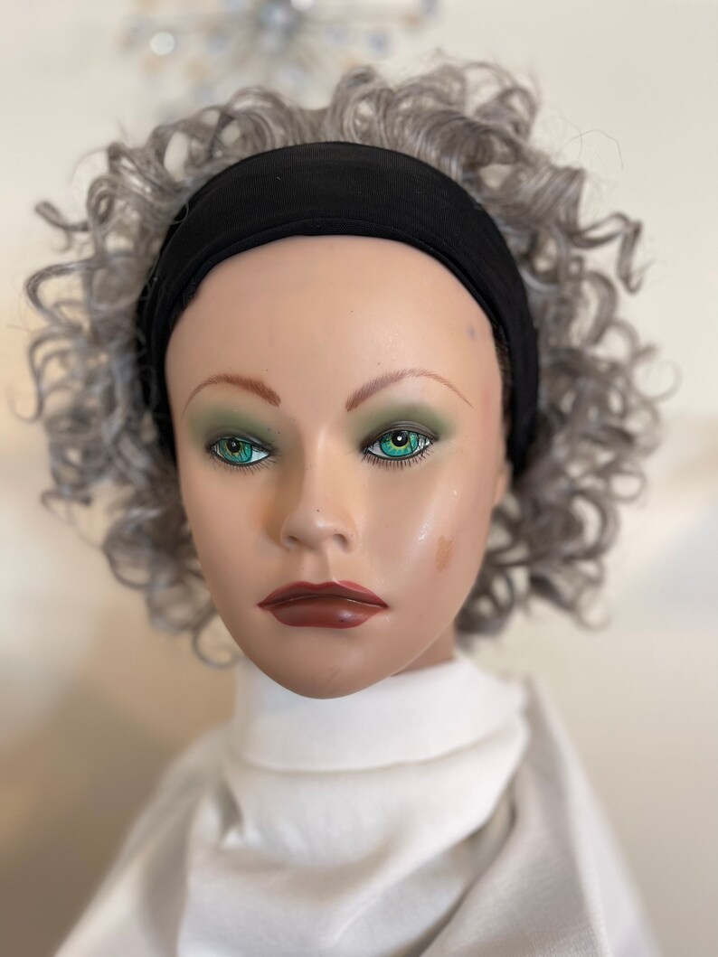 Large Curls Gray Headband Wig Etsy