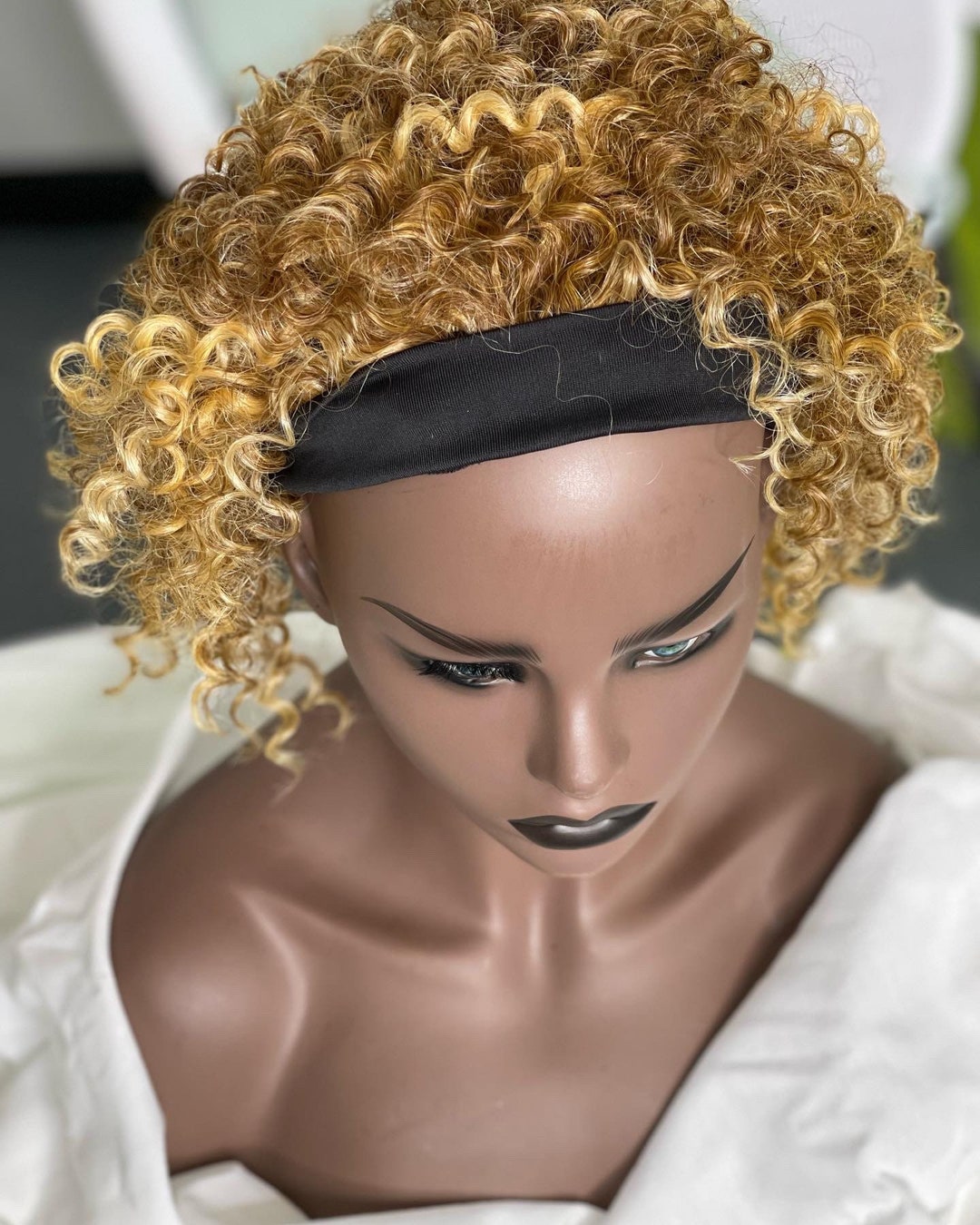Short Tight Curl Headband Wig Etsy