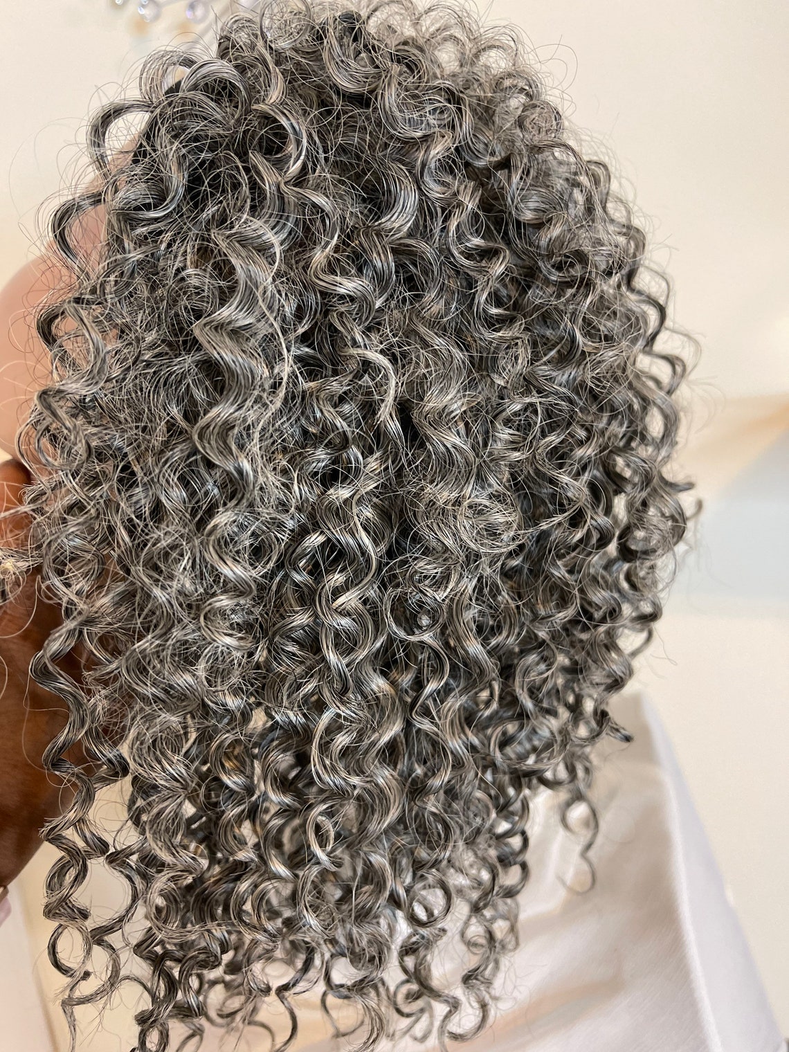 Tight Curl Salt and Pepper Headband Wig Etsy