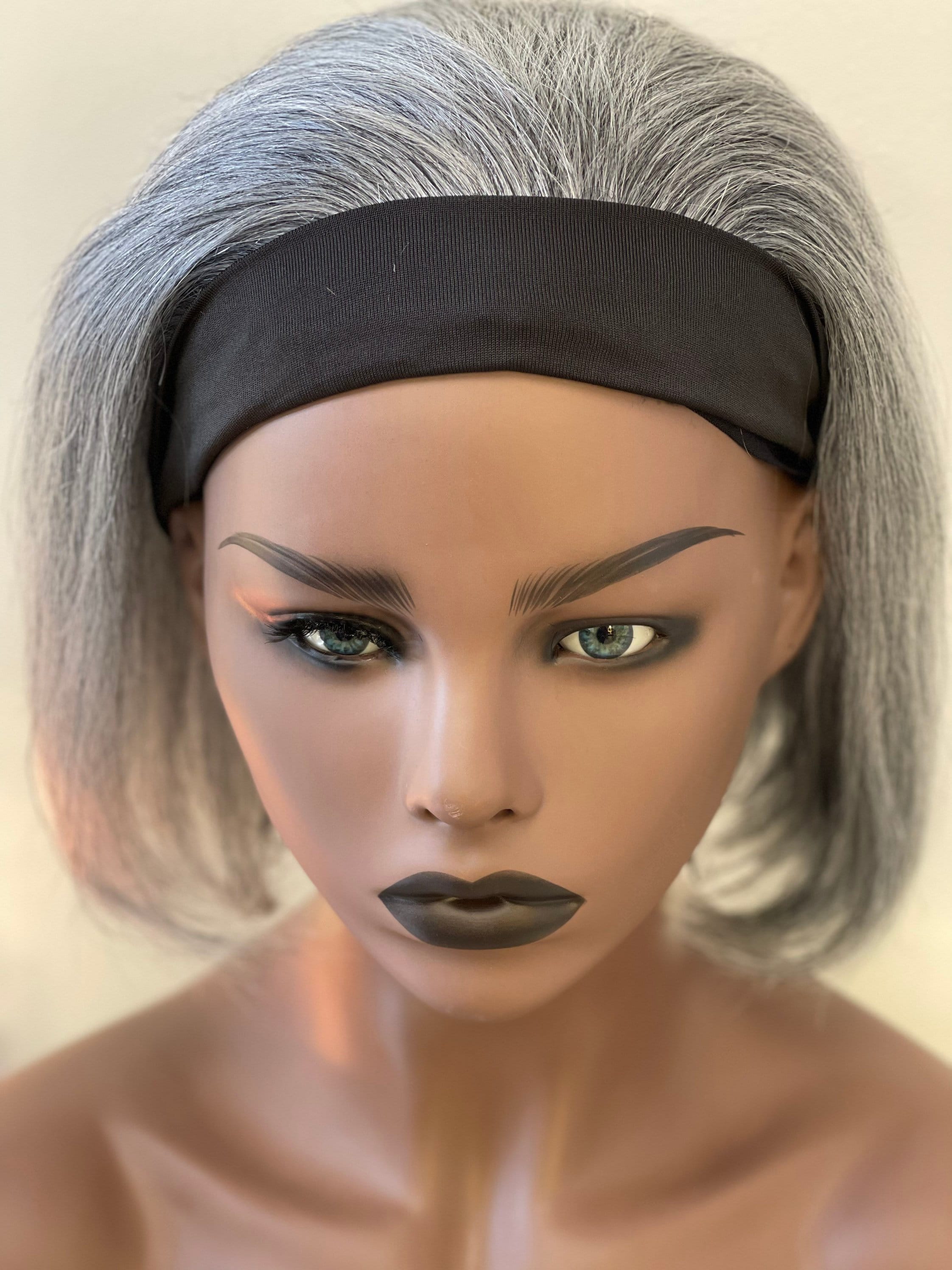 Straight Short Bob Hair Gray Headband Wig Etsy