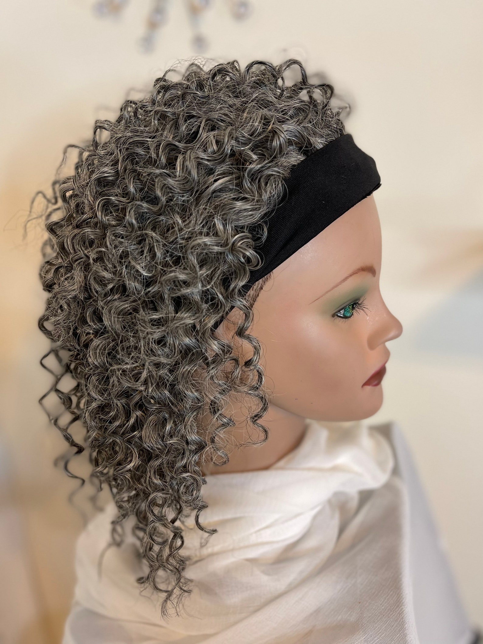 Tight Curl Salt and Pepper Headband Wig Etsy