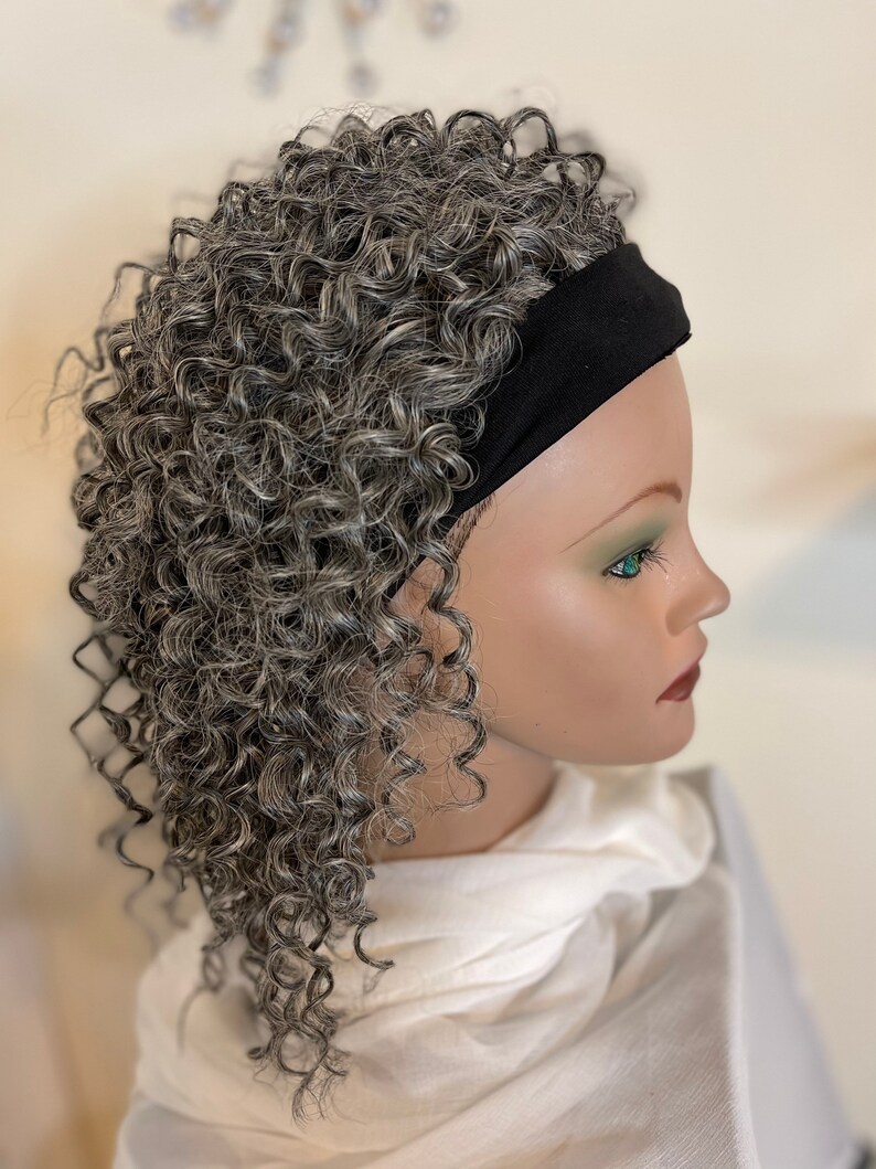 Tight Curl Salt and Pepper Headband Wig Etsy