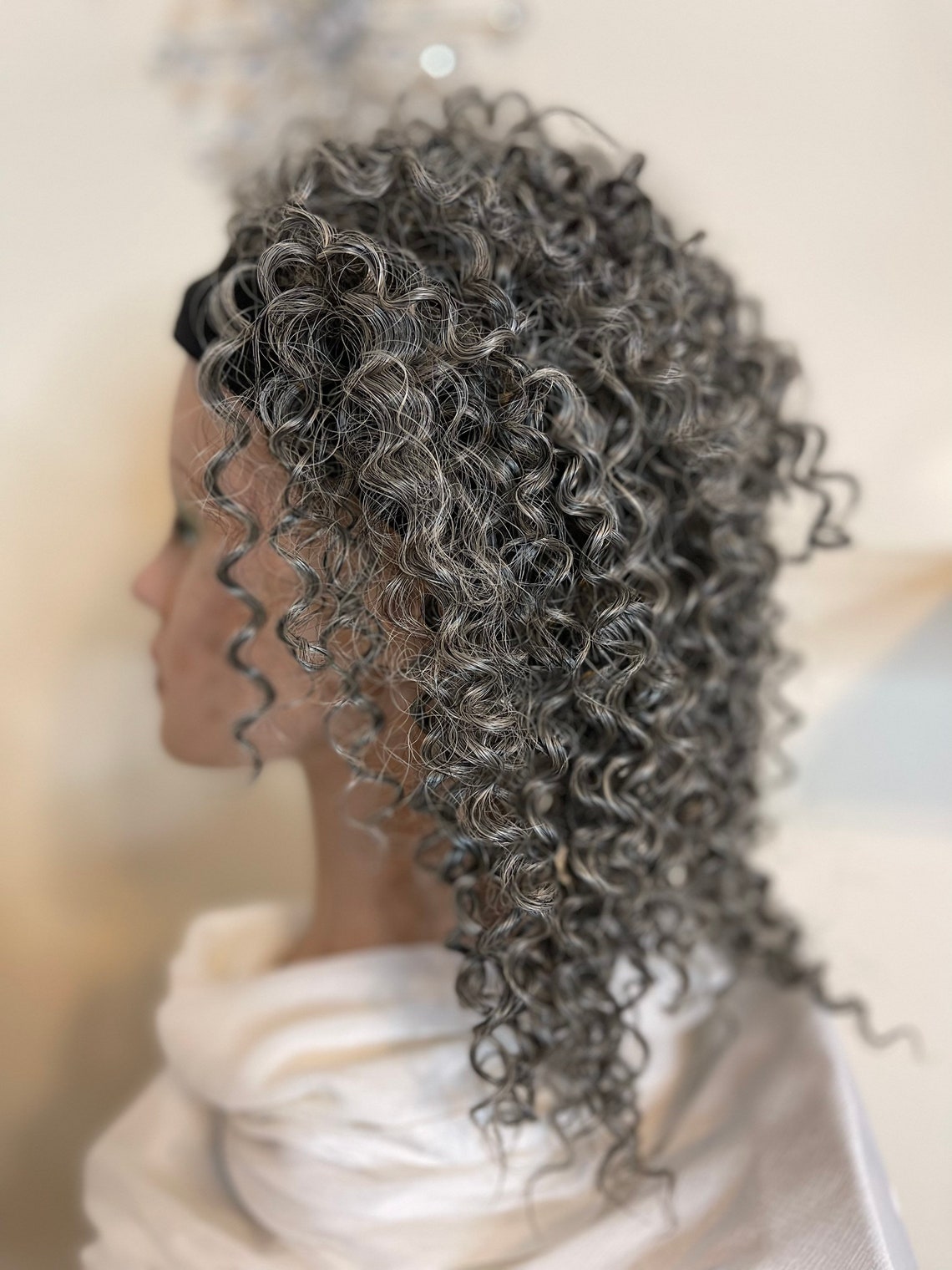 Tight Curl Salt and Pepper Headband Wig Etsy