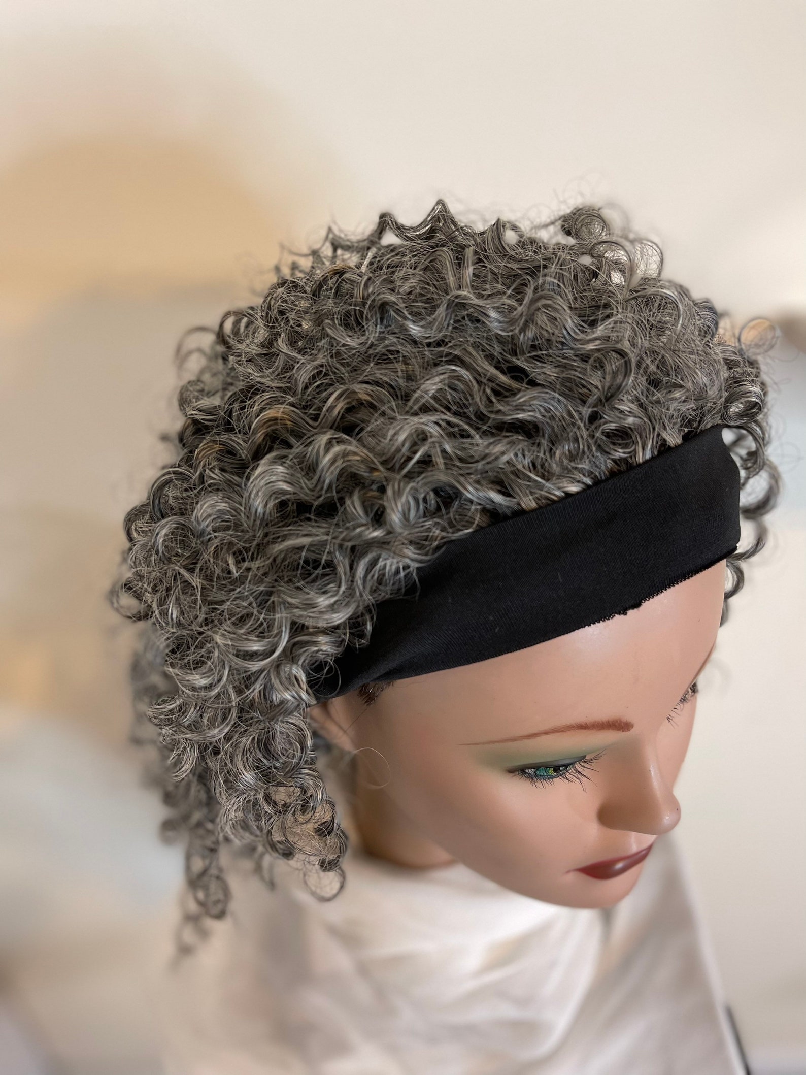 Tight Curl Salt and Pepper Headband Wig Etsy