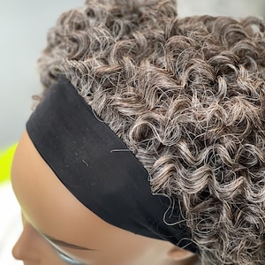 Brown gray soft curl headband wig