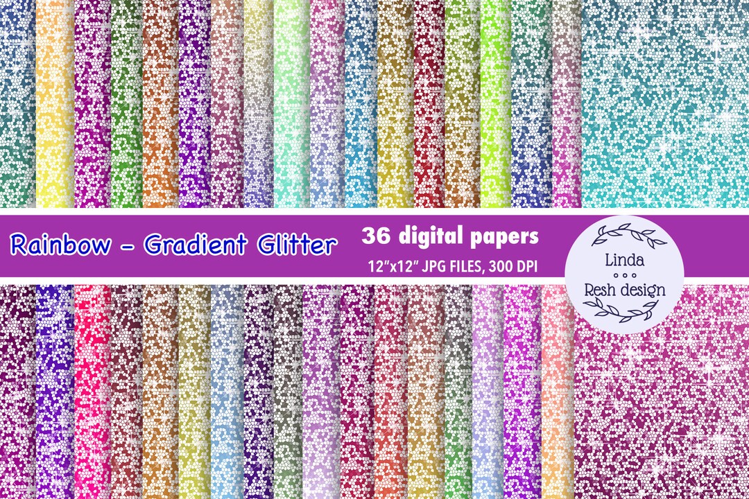 36 Gradient Rainbow Glitter Digital Paper Rainbow Glitter Digital Paper ...