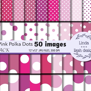 Pink Polka Dot Digital Papers, Pink and White Digital Papers,  Polka Dot Pattern Paper Pack, Polka Dots Background Scrapbooking