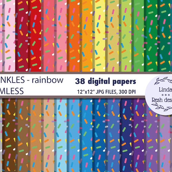 38 Sprinkles Digital Paper Pack - Color Bundle, printable cupcake sprinkles scrapbook paper, rainbow colorful sprinkles digital paper