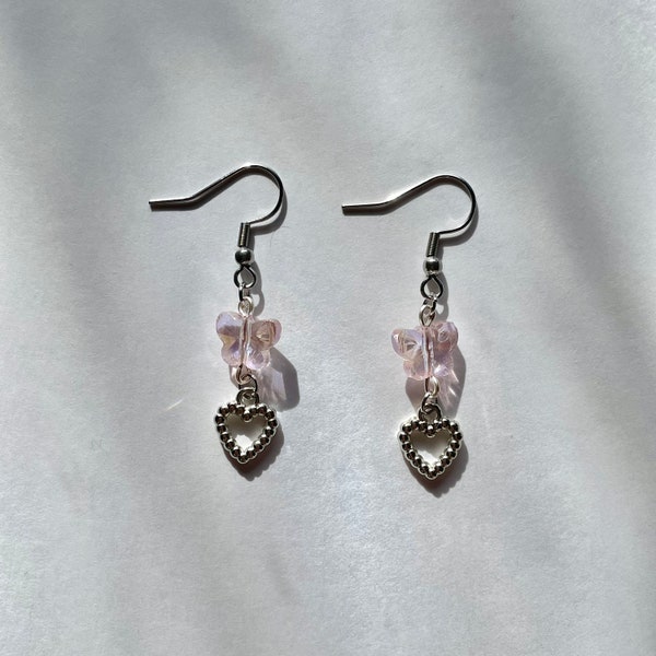 Sweet Love | butterfly heart charm beaded earrings