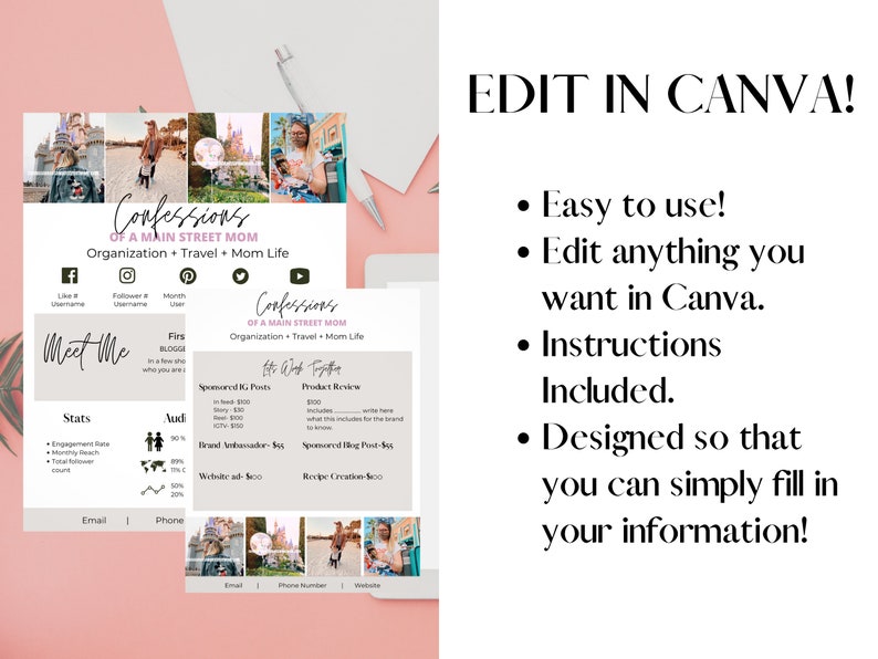 Influencer Media Kit, Rate Sheet for Canva. Blog Rate Sheet, Blogger ...