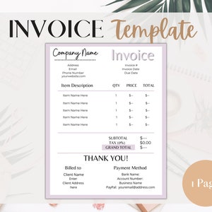Invoice Template Word -Printable Invoice -Custom Order Forms- Photography Invoice Template -Editable Simple Billing Form -Word Receipt
