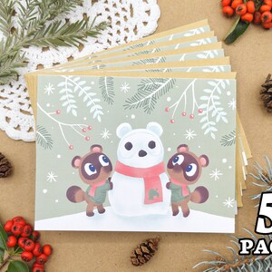 5 sztuk - Animal Crossing - Kartki świąteczne - Timmy i Tommy Nook - Boże Narodzenie - Życzenia świąteczne - Puste w środku - Z kopertami - Poddane recyklingowi