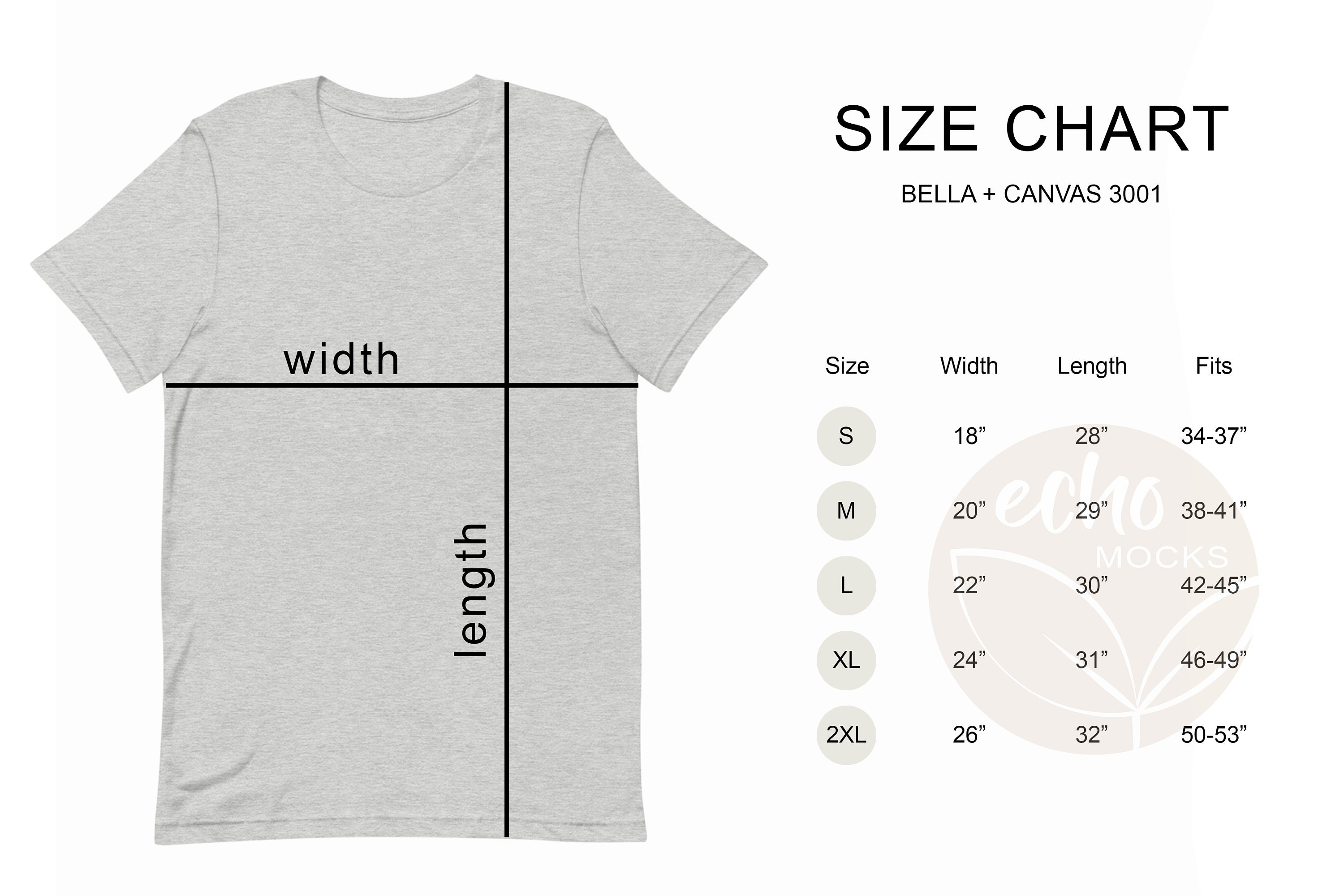 Bella Canvas 3001 S-2XL Size Chart Minimal Light Modern - Etsy