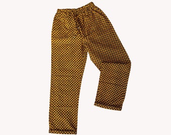 Men's Cotton African Waxprint Trousers | Lounge Pants | Pyjama Bottoms in Gold and Black Fishscale Print