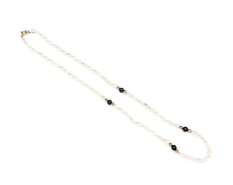 Women baroque pearl necklace with 14k yellow gold and onyx beads 16"