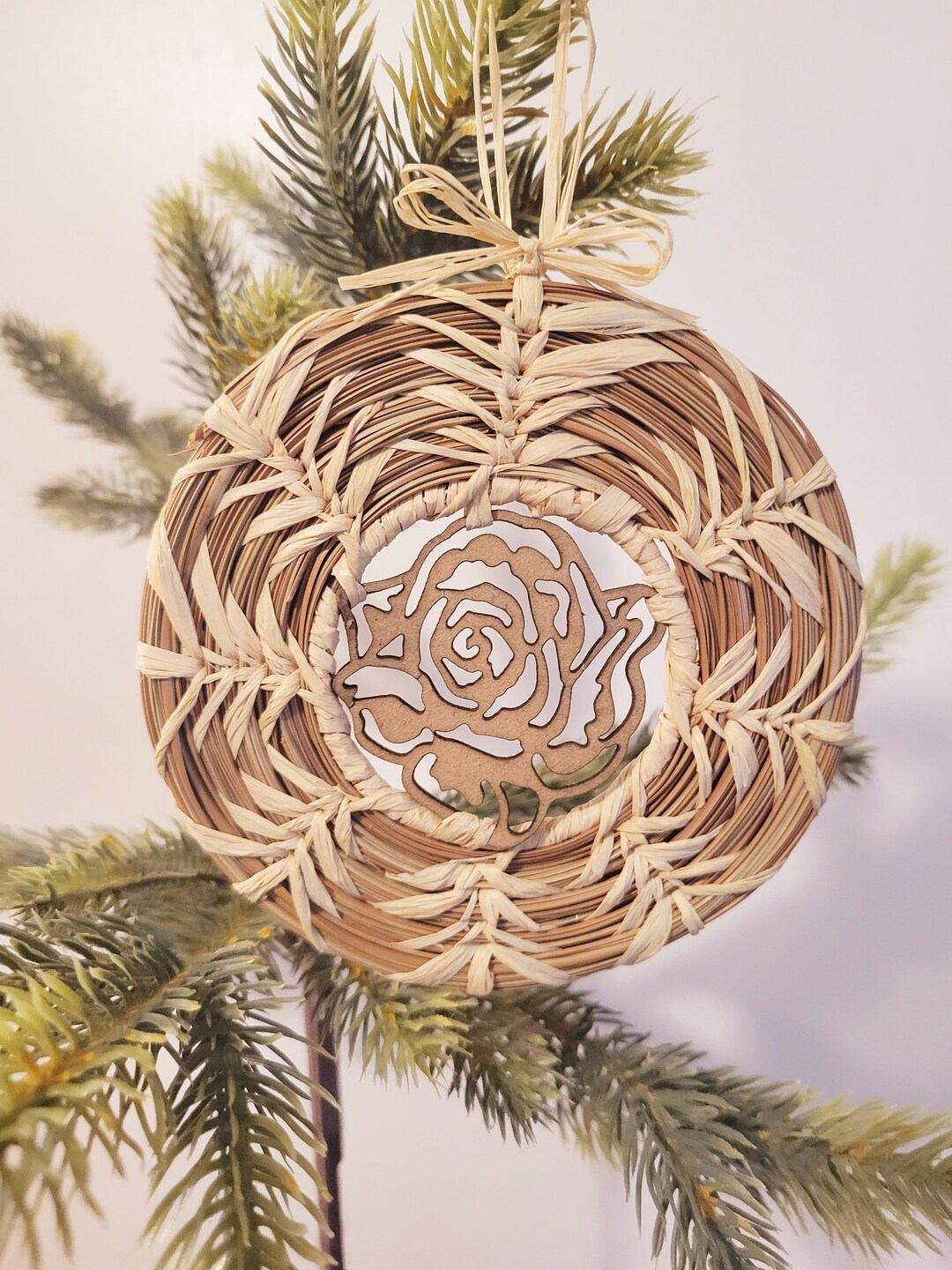 Pine Needle Ornament, Handmade, Rose, Christmas Decor Etsy