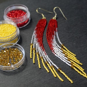 Chiefs Beaded Fringe Earrings: Red, White & Yellow Team Colors