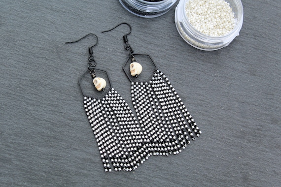 Black and white Skull earrings