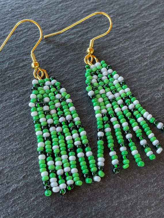 Green Beaded Confetti Earrings