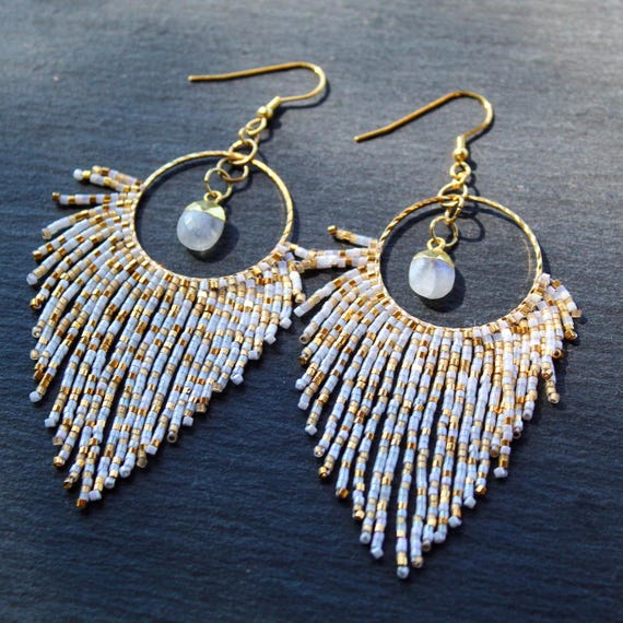 Moonstone Drops with Luxurious Beaded Fringe